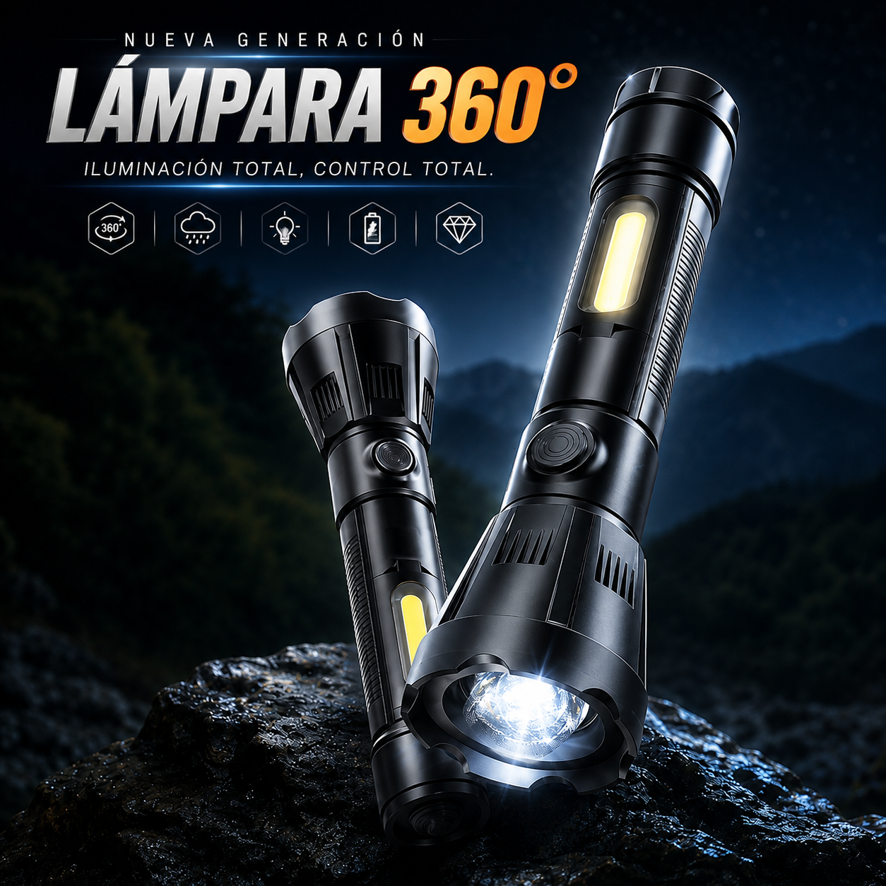 Lámpara 360° Multifunción – Luz Potente Para Cualquier Situación